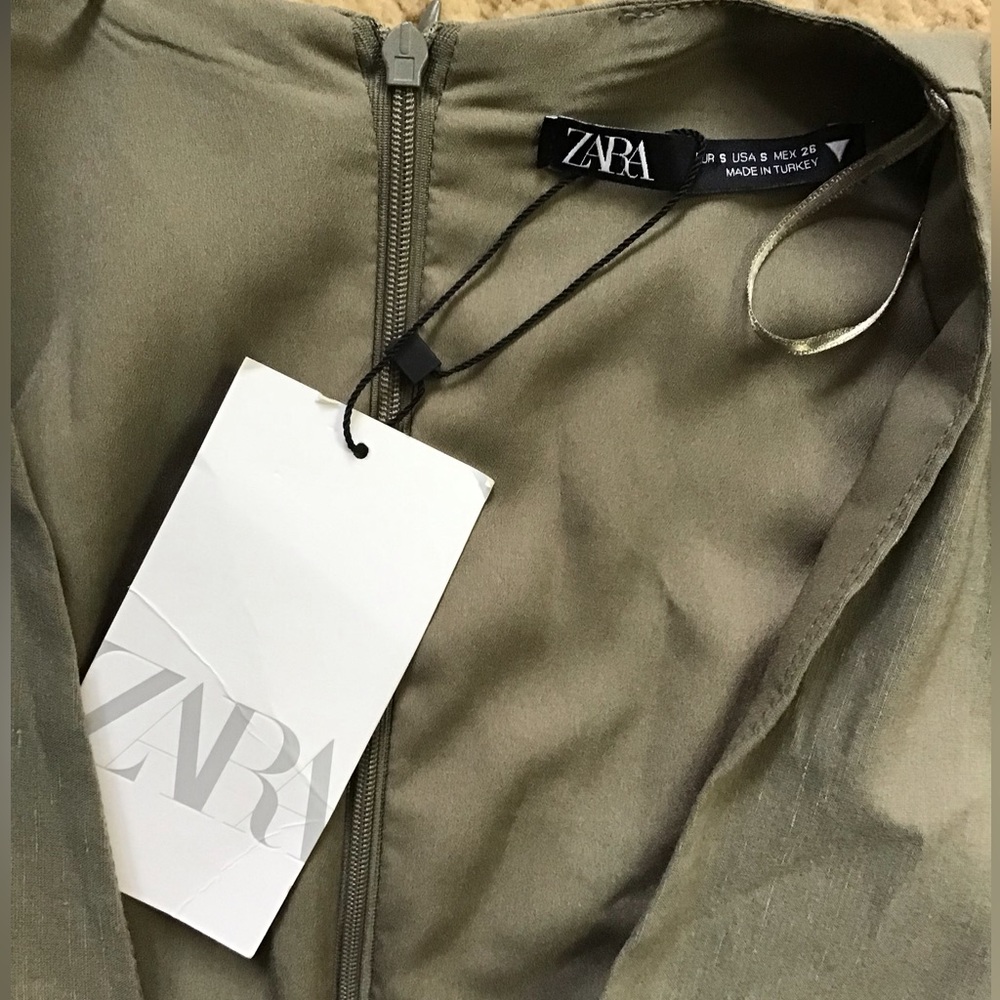 Zara stretchy linen shirt dress, in olive green - Picture 4 of 5